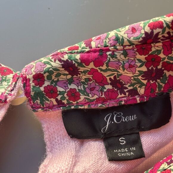 J. Crew Tippi sweater with Liberty collar fresh berry light pink merino wool cot - Picture 4 of 11